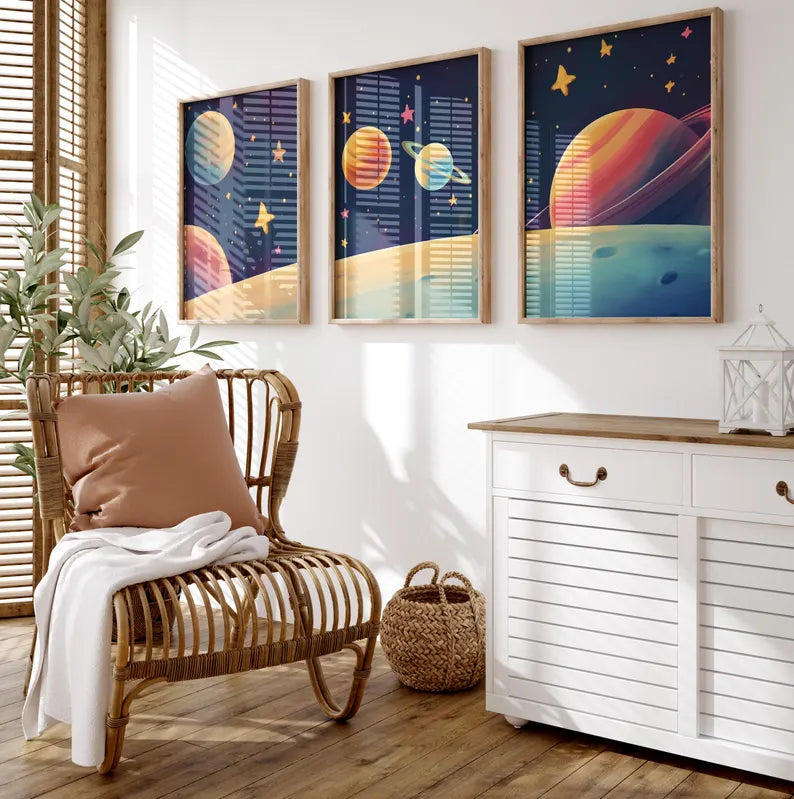 Planètes Colorées et Étoiles