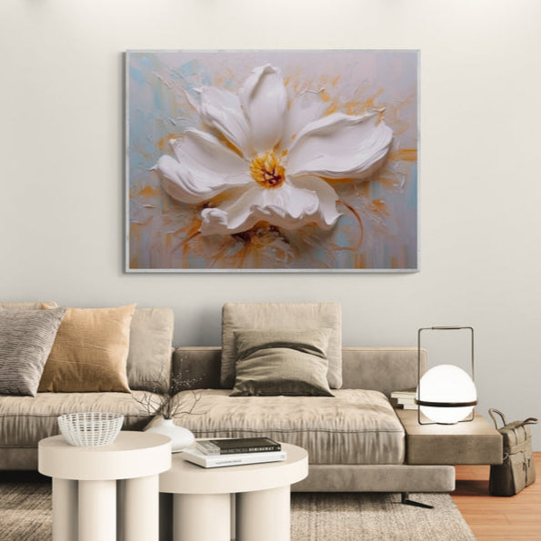 Fleur Blanche en Relief Texturé