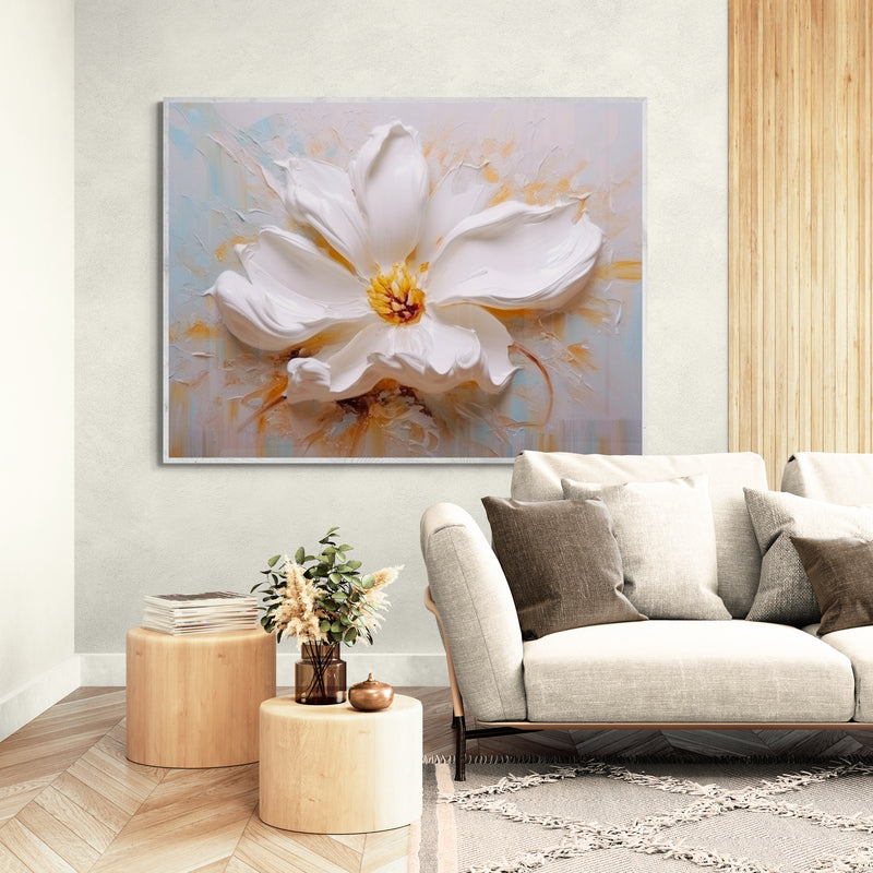 Fleur Blanche en Relief Texturé