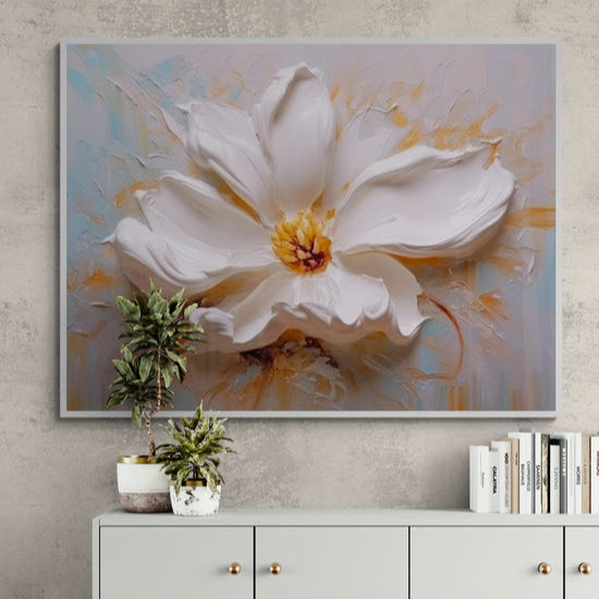 Fleur Blanche en Relief Texturé